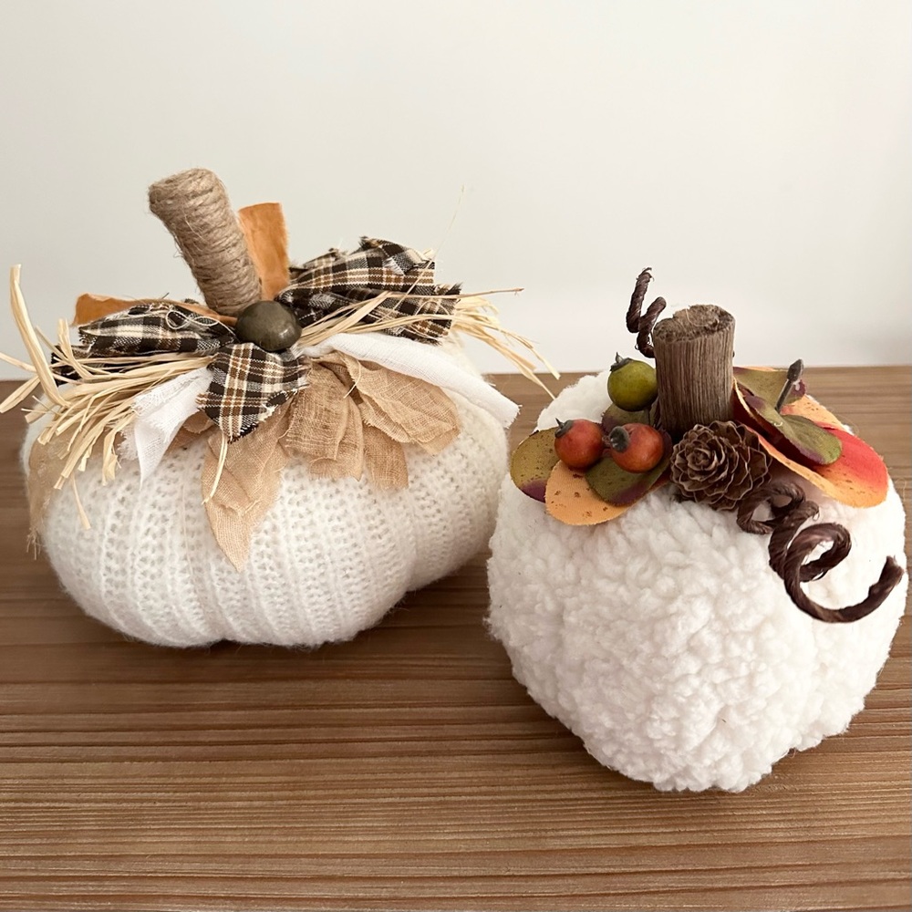 Knit Fabric and Sherpa Fleece Pumpkins Set- Fall Decor / Harvest
